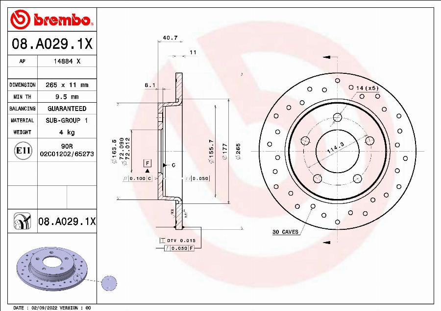 Brembo 08.A029.1X - Bremžu diski www.autospares.lv