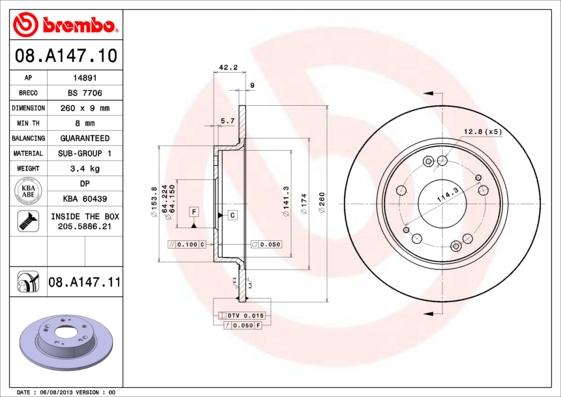 Brembo 08.A147.10 - Bremžu diski www.autospares.lv