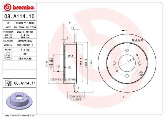 Brembo 08.A114.11 - Bremžu diski www.autospares.lv