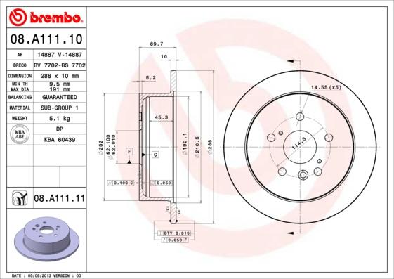 Brembo 08.A111.11 - Bremžu diski www.autospares.lv