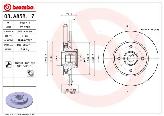 Brembo 08.A858.17 - Тормозной диск www.autospares.lv