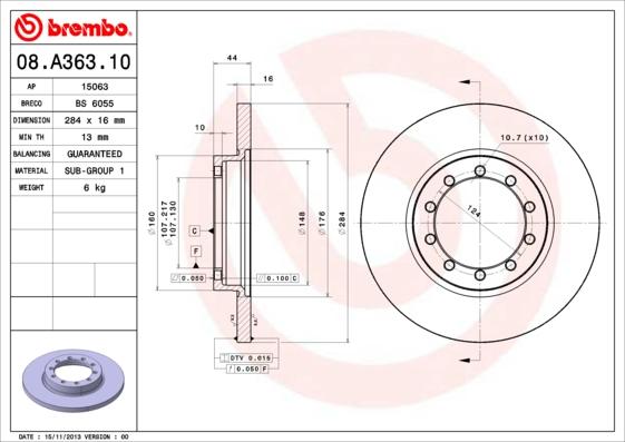 Brembo 08.A363.10 - Bremžu diski www.autospares.lv