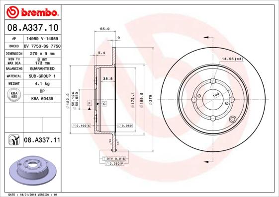 Brembo 08.A337.11 - Bremžu diski autospares.lv