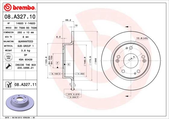 Brembo 08.A327.11 - Bremžu diski www.autospares.lv