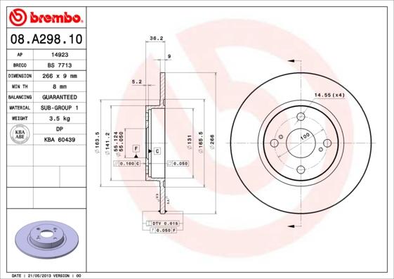 Brembo 08.A298.10 - Bremžu diski www.autospares.lv