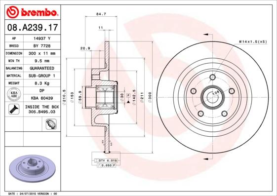 Brembo 08.A239.17 - Bremžu diski www.autospares.lv