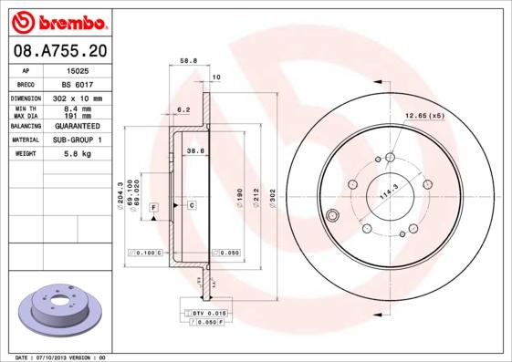 Brembo 08.A755.20 - Bremžu diski www.autospares.lv