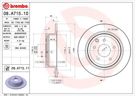 Brembo 08.A715.11 - Bremžu diski www.autospares.lv