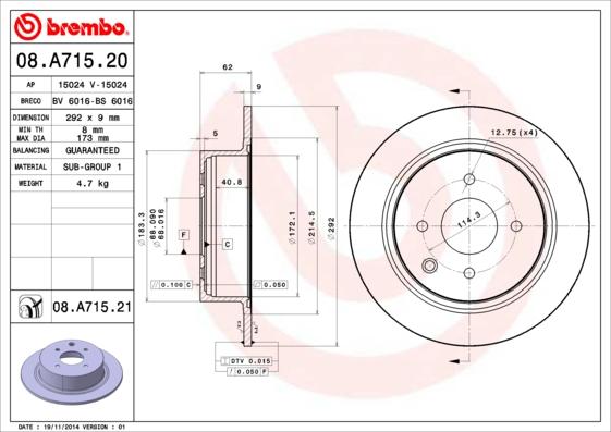 Brembo 08.A715.21 - Bremžu diski www.autospares.lv