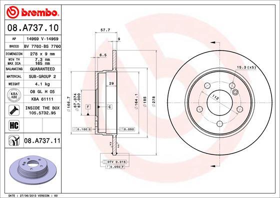 Brembo 08.A737.11 - Bremžu diski autospares.lv