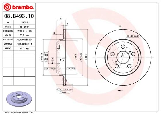 Brembo 08.B493.10 - Bremžu diski www.autospares.lv