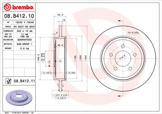 Brembo 08.B412.11 - Bremžu diski www.autospares.lv