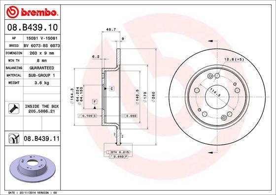 Brembo 08.B439.11 - Bremžu diski www.autospares.lv