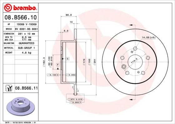 Brembo 08.B566.11 - Bremžu diski autospares.lv