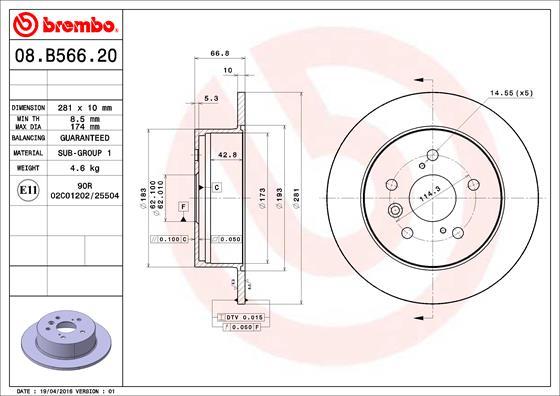 Brembo 08.B566.21 - Bremžu diski autospares.lv