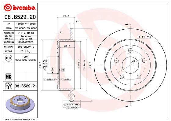 Brembo 08.B529.21 - Bremžu diski www.autospares.lv