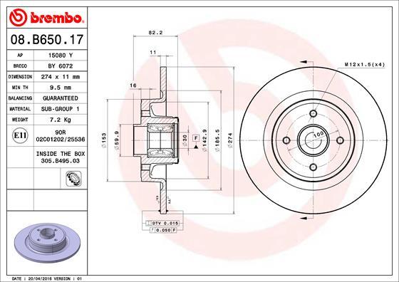 Brembo 08.B650.17 - Bremžu diski www.autospares.lv