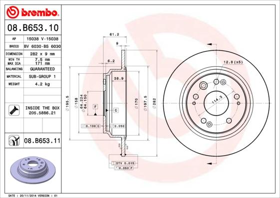 Brembo 08.B653.11 - Bremžu diski www.autospares.lv