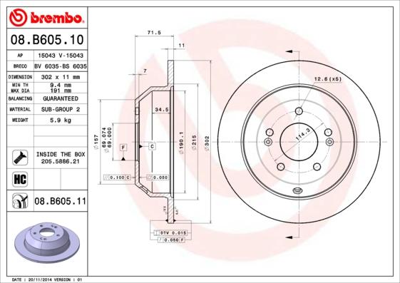 Brembo 08.B605.11 - Bremžu diski www.autospares.lv