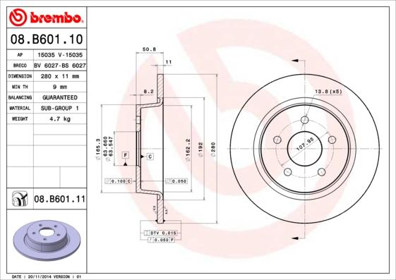 Brembo 08.B601.10 - Bremžu diski autospares.lv