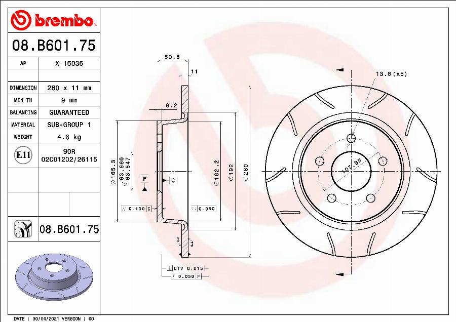 Brembo 08.B601.75 - Bremžu diski autospares.lv