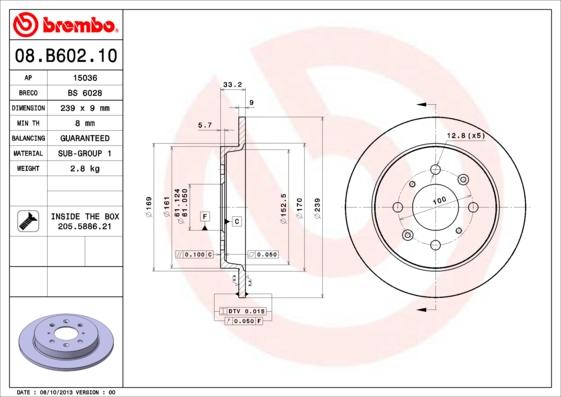 Brembo 08.B602.10 - Bremžu diski www.autospares.lv