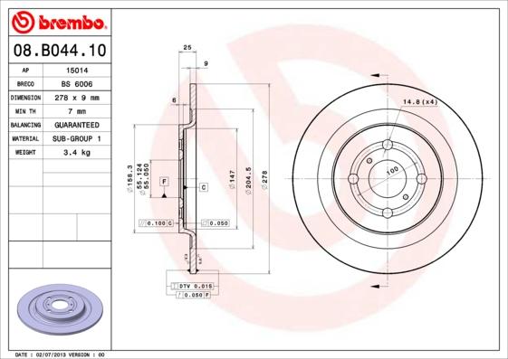 Brembo 08.B044.10 - Bremžu diski www.autospares.lv