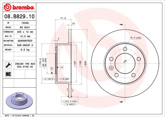 Brembo 08.B829.10 - Bremžu diski autospares.lv