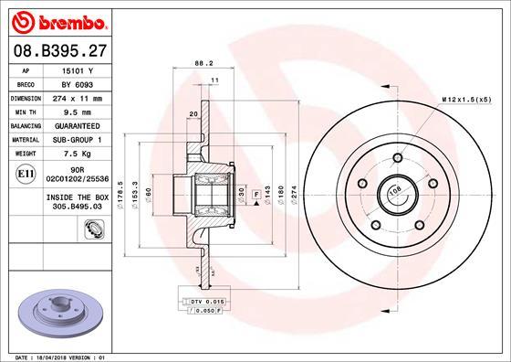 Brembo 08.B395.27 - Bremžu diski www.autospares.lv