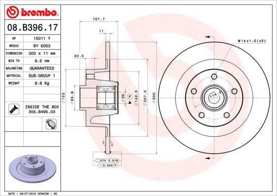 Brembo 08.B396.17 - Bremžu diski www.autospares.lv