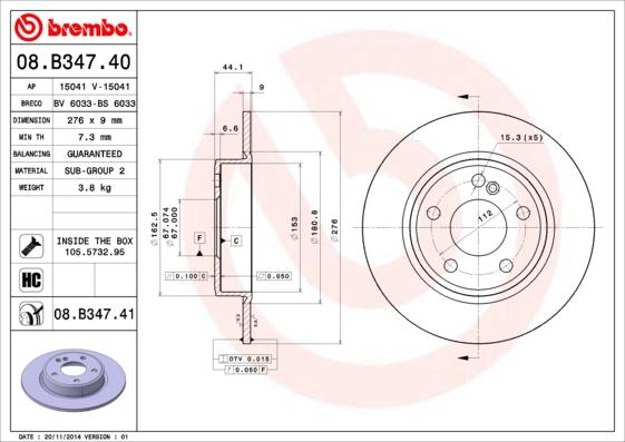 Brembo 08.B347.41 - Bremžu diski www.autospares.lv