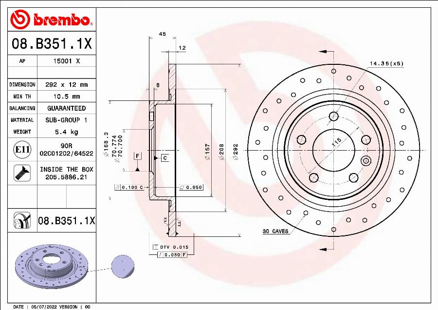 Brembo 08.B351.1X - Bremžu diski www.autospares.lv