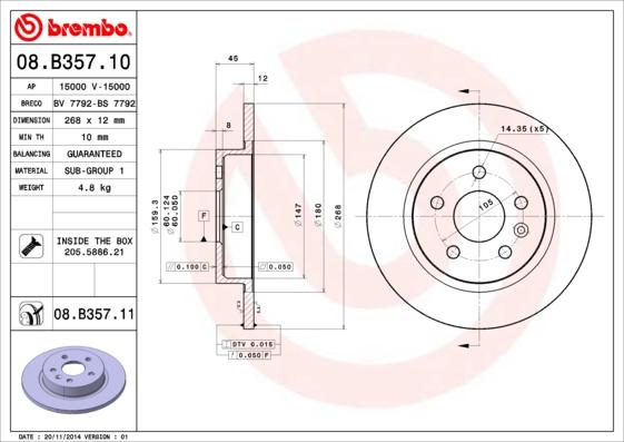 Brembo 08.B357.11 - Bremžu diski www.autospares.lv