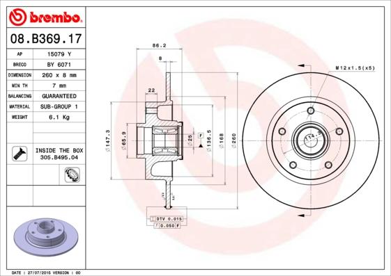 Brembo 08.B369.17 - Bremžu diski www.autospares.lv