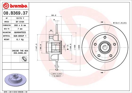 Brembo 08.B369.37 - Bremžu diski www.autospares.lv