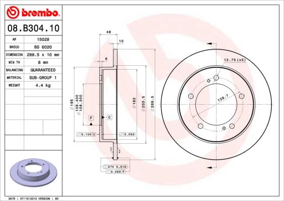 Brembo 08.B304.10 - Bremžu diski www.autospares.lv