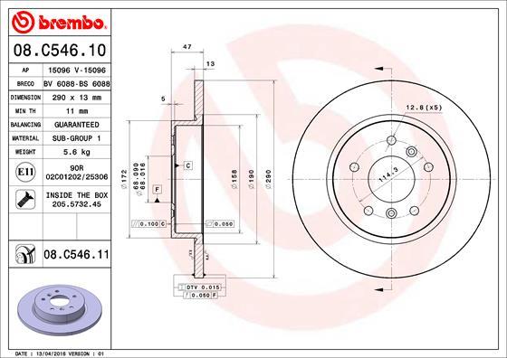 Brembo 08.C546.11 - Bremžu diski www.autospares.lv