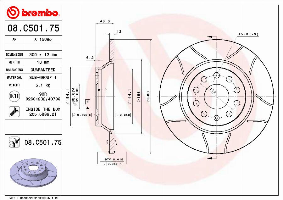 Brembo 08.C501.75 - Bremžu diski www.autospares.lv