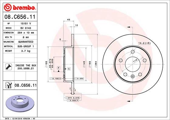 Brembo 08.C656.11 - Bremžu diski www.autospares.lv