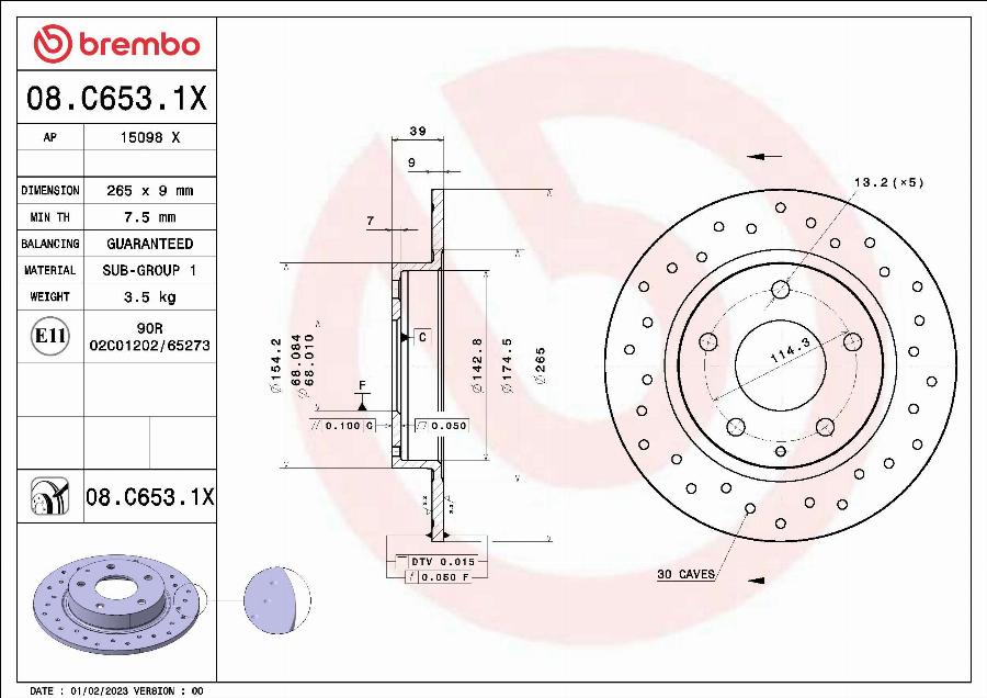 Brembo 08.C653.1X - Bremžu diski www.autospares.lv