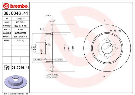 Brembo 08.C046.41 - Bremžu diski www.autospares.lv