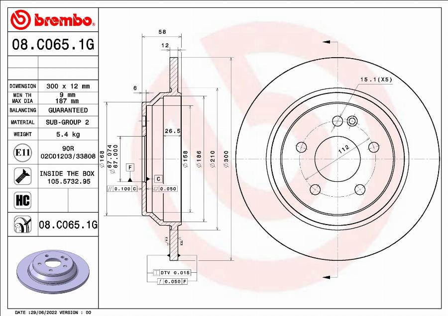 Brembo 08.C065.1G - Bremžu diski www.autospares.lv