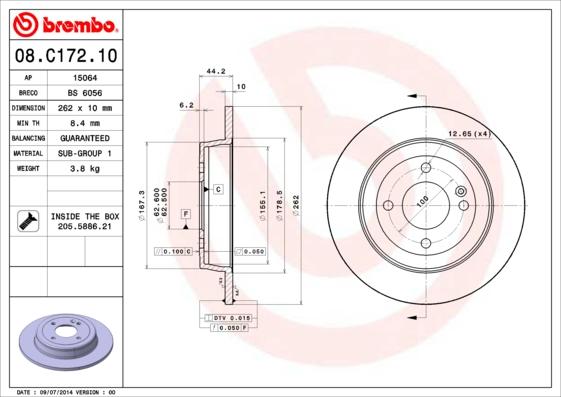 Brembo 08.C172.10 - Bremžu diski www.autospares.lv