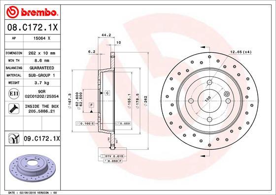 Brembo 08.C172.1X - Bremžu diski www.autospares.lv