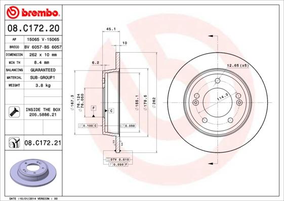 Brembo 08.C172.21 - Bremžu diski www.autospares.lv