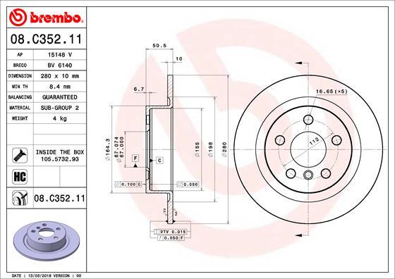 Brembo 08.C352.11 - Bremžu diski www.autospares.lv