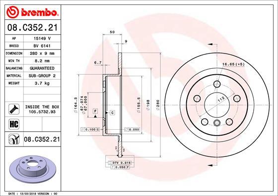 Brembo 08.C352.21 - Bremžu diski www.autospares.lv