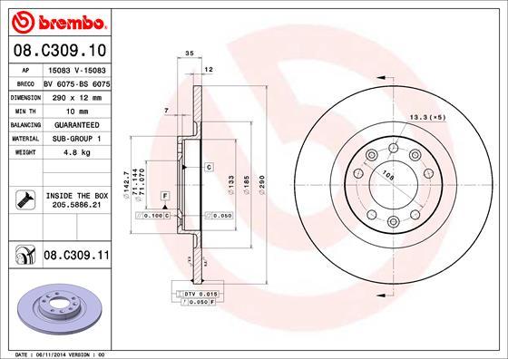 Brembo 08.C309.11 - Bremžu diski www.autospares.lv