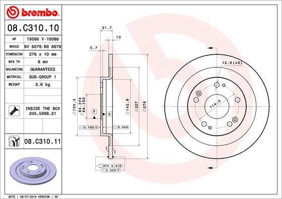 Brembo 08.C310.11 - Bremžu diski www.autospares.lv