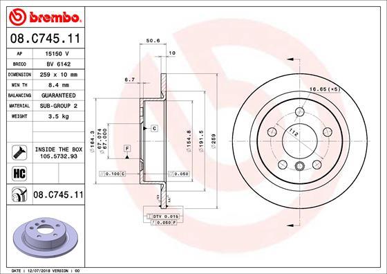 Brembo 08.C745.11 - Bremžu diski www.autospares.lv